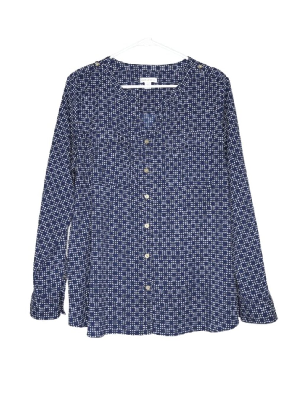 Croft & Barrow Blue Long Sleeve V-Neck Blouse w/ Front Pockets - XL